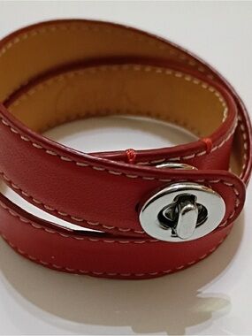Coach Red Leather Strap with Silver-Tone Eyelet